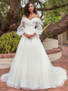 Robe de mariée simple hors des épaules manche longue boutonné sur dos à traîne