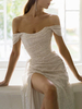Robe de Mariée Simple Ivoire manches courtes bustier en polyester Robes de mariée