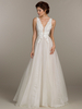 Robe de mariée simple ivoire A-ligne col en V sans manches dos nu en dentelle de tulle longues robes de mariée