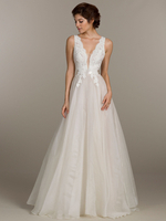 Robe de mariée simple ivoire A-ligne col en V sans manches dos nu en dentelle de tulle longues robes de mariée