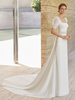Robe de mariée simple ivoire dentelle col carré manches courtes mousseline de soie polyester dentelle robes de mariée