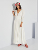 Robe de mariée simple ivoire en chiffon col V manche longue jupe plissée longueur à la cheville Robe de mariage