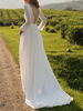 Robe de mariée simple ivoire en dentelle col bateau manche longue décolleté à traîne courte robe de mariage