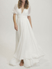 Robe de mariée simple ivoire en mousseline de soie col en V manches courtes une ligne robes de mariée en mousseline de soie