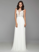 Robe de mariée simple ivoire en mousseline de soie col en V taille naturelle sans manches dentelle une ligne robes de mariée