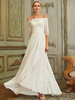 Robe de mariée simple ivoire en mousseline demi-manche jupe plissée longueur à la cheville