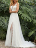 Robe de mariée simple ivoire en tulle jupe fendue à traîne Robe de mariage