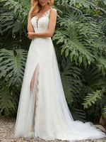 Robe de mariée simple ivoire en tulle jupe fendue à traîne Robe de mariage