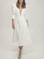 Robe de mariée simple ivoire pour femme A-ligne col en V manches longues robes de mariée longues