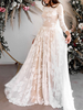 Robe de mariée simple ivoire robe de mariage col rond manche longue au sol