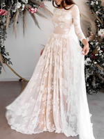 Robe de mariée simple ivoire robe de mariage col rond manche longue au sol