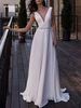 Robe de mariée simple ivoire tissu de satin col V décolleté à traîne robe de mariage
