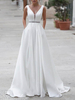 Robe de mariée simple ivoire tissu de satin col V décolleté longueur au sol robe de mariage