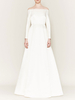Robe de mariée simple ivoire Tissu en satin col bateau manches longues A-ligne longues robes de mariée