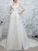 Robe de mariée simple ivoire tissu satiné col carré manches longues dentelle une ligne robes de mariée