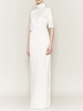 Robe de mariée simple ivoire tissu satiné col haut manches courtes robes de mariée dos nu