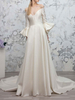 Robe de mariée simple ivoire une ligne col en V manches longues tissu satiné longues robes de mariée