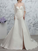 Robe de mariée simple ivoire une ligne sans bretelles sans manches fendue devant dentelle satin tissu longues robes de mariée