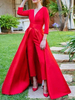 Robe de Mariée Simple Longue Pantalons à Col V avec Manches Longues avec Dos Nu Coupe Cintrée à Traîne Bas Evasée Unicolore