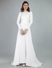 Robe de mariée simple Lycra Spandex Bateau Cou Manches Longues Fendue devant Une Ligne Robes de Mariée