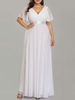Robe de mariée simple manches courtes col en V Une ligne de plancher Longueur mousseline Sash Plus la taille robes de mariée avec train de balayage