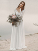 Robe de mariée simple manches longues robe de mariée plage dos nu avec traîne