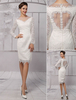 Robe de mariée simple Milanoo ivoire en dentelle col rond manche longue boutonné sur dos Robe de mariage courte
