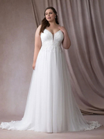 Robe de mariée simple polyester col en V sans manches en dentelle robes de mariée A-ligne