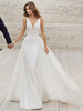 Robe de mariée simple polyester col V dos nu au sol