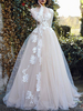 Robe de mariée simple robe de mariage col carré manche longue boutonné sur dos au sol