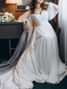 Robe de mariée simple robe de mariage col en coeur manche longue à traîne