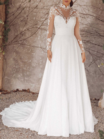 Robe de mariée simple robe de mariage col montant manche longue à traîne