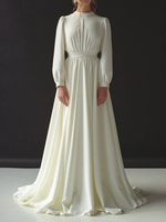 Robe de mariée simple robe de mariage col rond manche longue au sol
