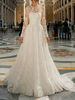 Robe de mariée simple robe de mariage col rond manche longue boutonné sur dos à traîne