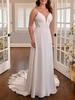 Robe de mariée simple robe de mariage col V à bretelle à traîne