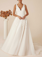 Robe de mariée simple robe de mariage col V décolleté à traîne