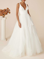 Robe de mariée simple robe de mariage col V décolleté à traîne