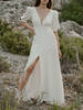 Robe de mariée simple robe de mariage col V manche courte jupe fendue au sol
