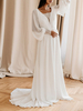 Robe de mariée simple robe de mariage col V manche longue en chiffon