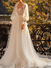 Robe de mariée simple robe de mariage col V manche longue transparente à traîne en dentelle
