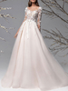Robe de mariée simple robe de mariage col V manhce longue à traîne en dentelle