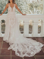 Robe de mariée simple robe de mariage col V profond à traîne