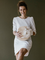Robe de mariée simple robe de mariée courte col rond dos en V manche 3/4 robe mariage civil