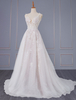 Robe de mariée simple rose clair une ligne col en V sans manches dos nu longues robes de mariée en dentelle