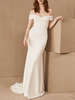 Robe de mariée simple sirène col bateau manches courtes robes de mariée plissées