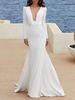 Robe de mariée simple sirène col en V manches longues robes de mariée personnalisation gratuite