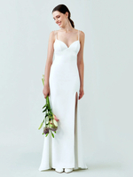 Robe de mariée simple sirène col en V robes de mariée sans manches