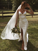 Robe de mariée simple sirène col en V sans manches robes de mariée plissées personnalisation gratuite