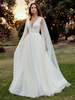 Robe de mariée simple trapèze col en V sans manches ceinture robes de mariée