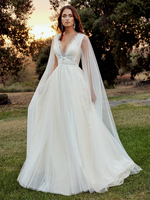 Robe de mariée simple trapèze col en V sans manches ceinture robes de mariée